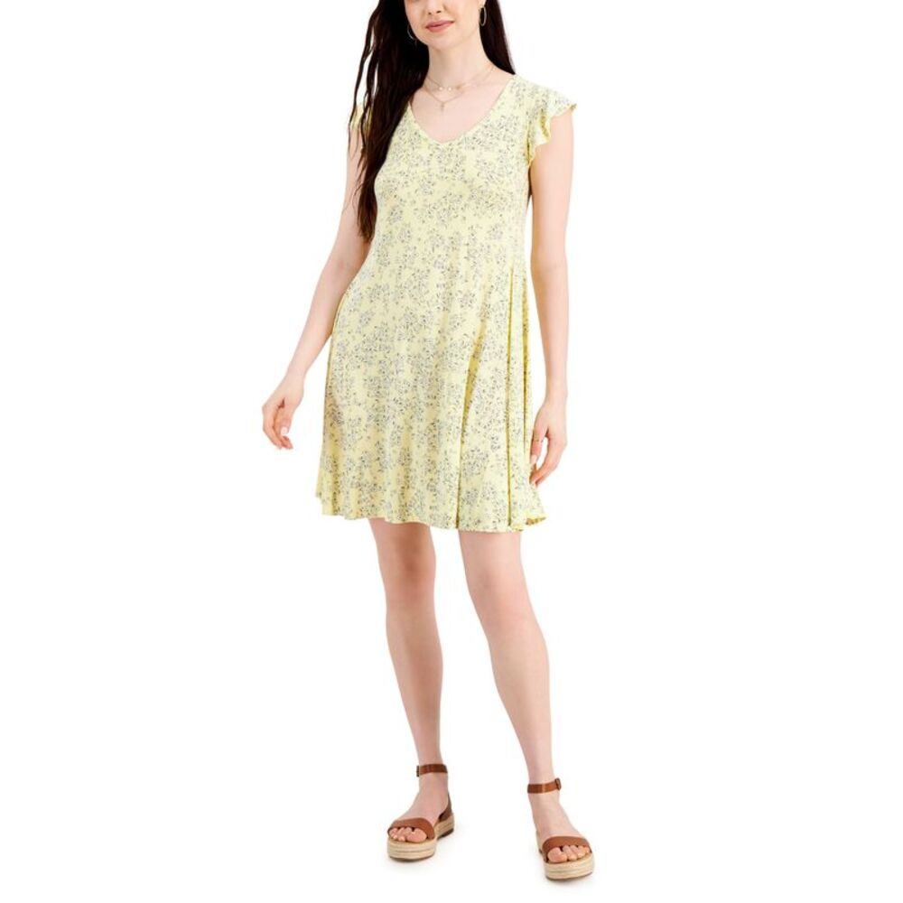 Style & Co Womens Floral Print Flutter Sleeve Dress